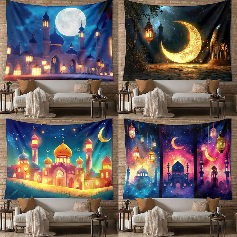 イスラム教関連用品 祭りの背景布 イスラム民族様式の装飾壁掛け 月の壁掛け 城のタペストリーの壁掛け