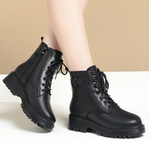 Spider King Winter New Martin Boots Womens Wool Warm Plus Velvet Mothers Cotton Shoes Genuine Leather British Style Medium Heel Short Boots
