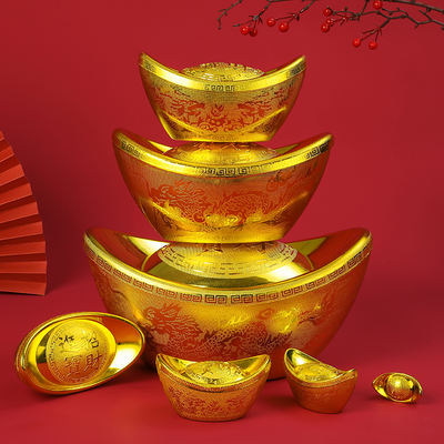New Year decorations: Large-scale simulation of gold ingots, small plastic ingots, scene arrangement for attracting wealth and treasures, display items, pile props
