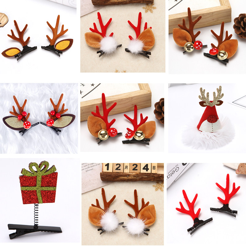 Christmas Hair Trim Hair Clasp Hair Clasp Deer Corner Hair Stirrup Head Button Small Clips Jersey Christmas Hat Creative Cartoon Diy Christmas Gift