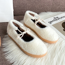 Pregnant Woman Shoes Moon soft bottom One foot pedal Fooedema loose anti-slip flat bottom outside wearing thick bottom fur shoes Bean Bean Shoes