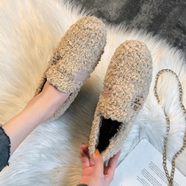 Pregnant woman shoes one foot pedal foot swollen non-slip flat bottom autumn and winter new net red hairy wool shoes lamb ruby bean shoes outwear women