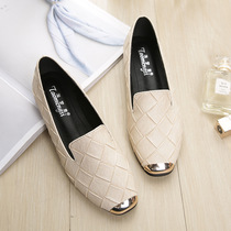 Pregnant Woman Shoes Moon Postpartum Soft Bottom One Foot Pedal Foot Floating Edema Loose Plaid Weave Ladyshoe Flat Bottom Single Shoe Woman Autumn