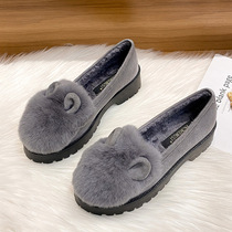Pregnant woman shoes Soft bottom loose One foot pedal Foot Floating non-slip Outer wear coarse heel Thick Underwool Shoes Rabbit Hair bean Bean Shoes Woman