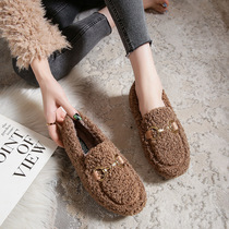 Pregnant woman shoes one foot pedal foot floating swollen edema month postpartum bag heel autumn and winter outside wearing gush woolen shoes bean-bean shoes