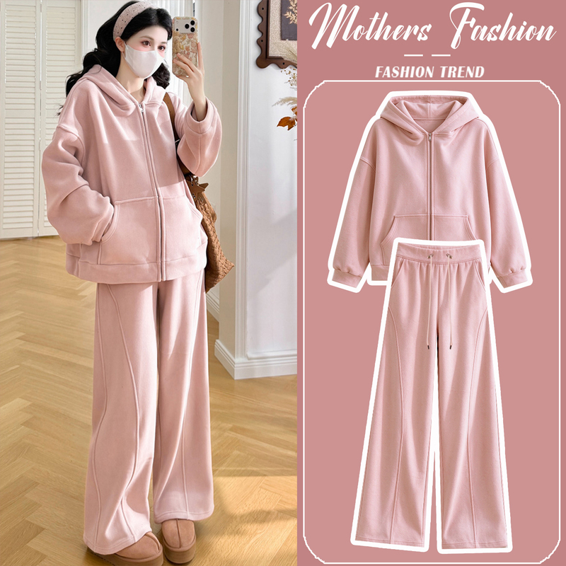 Maternity Suit Autumn and Winter 2026 New Korean Style Pregnant Mother Fashion Casual Double-Sided Velvet Hooded Sweatshirt and Pants Two-Piece Set Maternity Suit Autumn and Winter 2026 New Korean Style Pregnant Mother Fashion Casual Double-Sided Velvet Hooded Sweatshirt and Pants Two-Piece Set