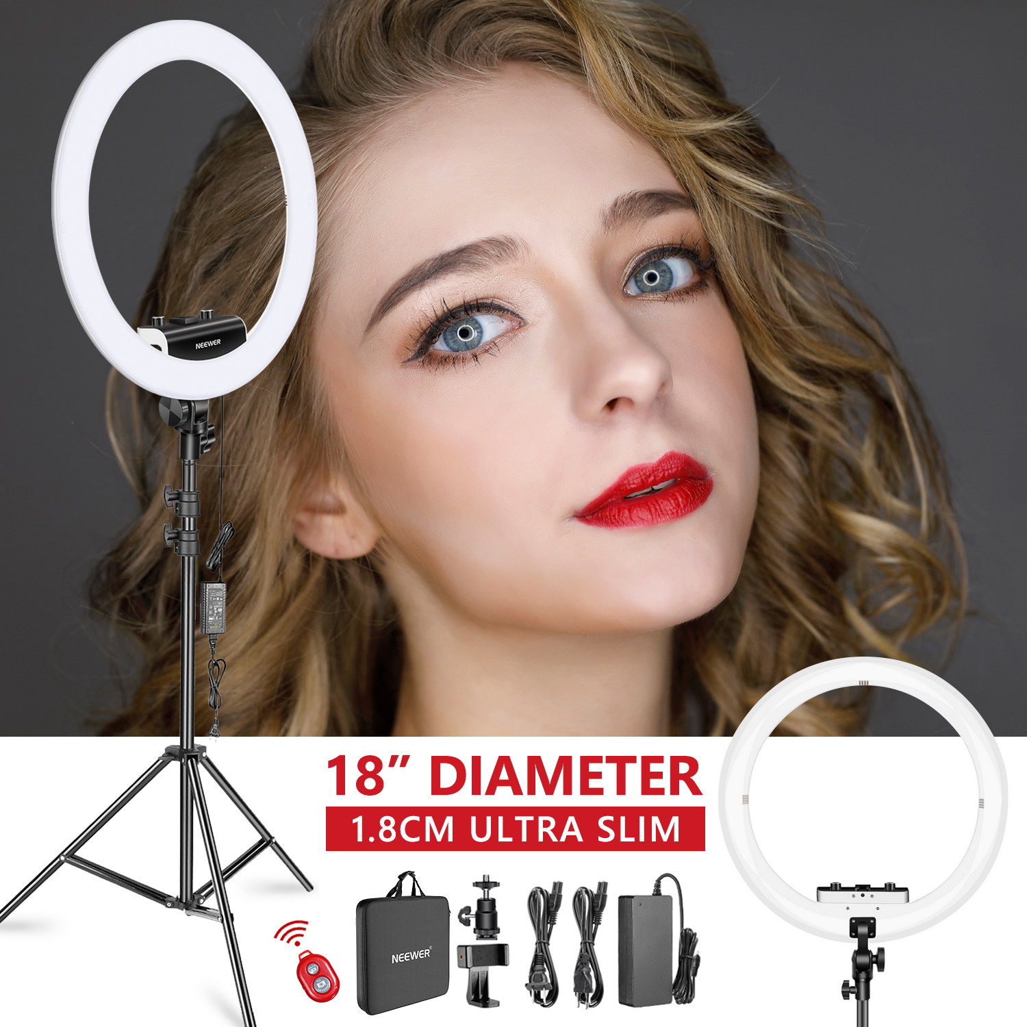 Neewer18 inch white ultra-thin LED ring lamp mobile phone live completer light main cast beauty face makeup lamp photo lamp