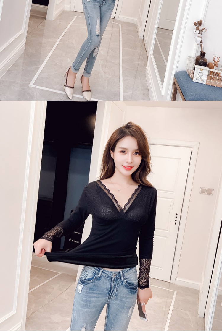 Quần lót nữ cộng với nhung dày ren cổ chữ V thấp cổ áo bó sát cơ thể bó sát cơ thể đơn mảnh mặc ngoài mùa đông quần áo giữ nhiệt nam