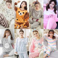 Đồ ngủ mùa đông nữ cashmere Phiên bản Hàn Quốc của phim hoạt hình dày flannel ấm áp ít phụ nữ sinh viên có thể ra ngoài phục vụ nhà bình thường bộ pijama lụa