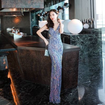 Nail sequins, long elegant evening dress, slim fit, 