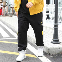 Fat brother plus fat plus size male Harlan foot casual pants 2019 Spring and Autumn Tide brand loose black elastic overalls