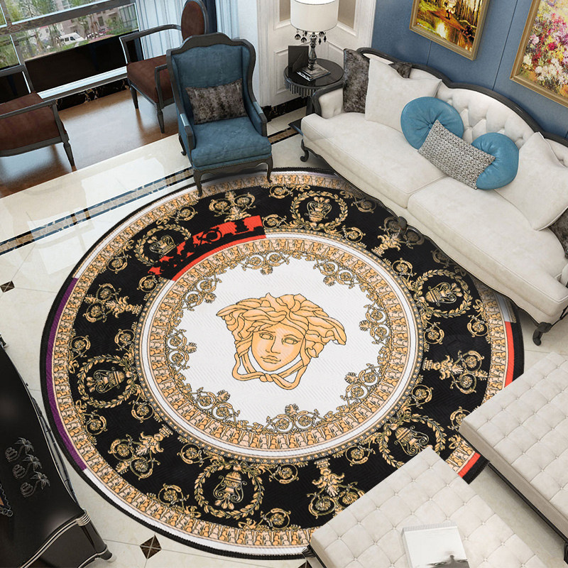 Round floor mat Multifunctional coffee table mat European-style carved velvet carpet home living room bedroom cushion yoga mat
