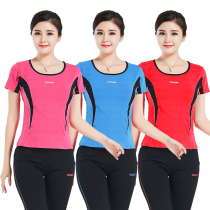  New dance suit fitness short-sleeved top female elastic square dance plus fat plus size cotton comfortable performance clothing