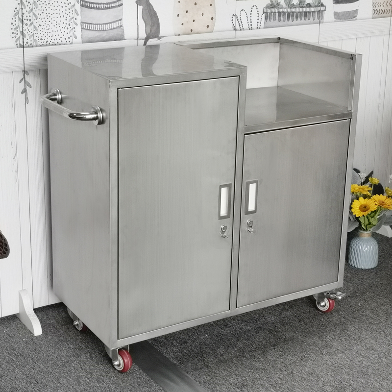 Double Gas Cabinet Stainless Steel Kitchen Stove Integrated Cabinet Simple Stove Cabinet Kitchen Cabinet Single-Door Storage High and Low Cabinet with Wheels