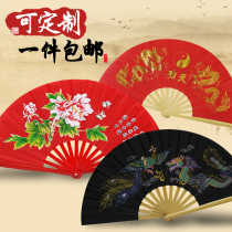 Tai chi fan Kung fu fan Dragon and phoenix fan Double dragon bamboo bone 1 foot pure bamboo bone Martial arts fan Ringing fan Mulan fan Performance fan
