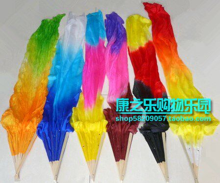 Professional genuine silk dance props fan gig fan performance fan 1 2 1 5 m long thrower belly-leather dance fan