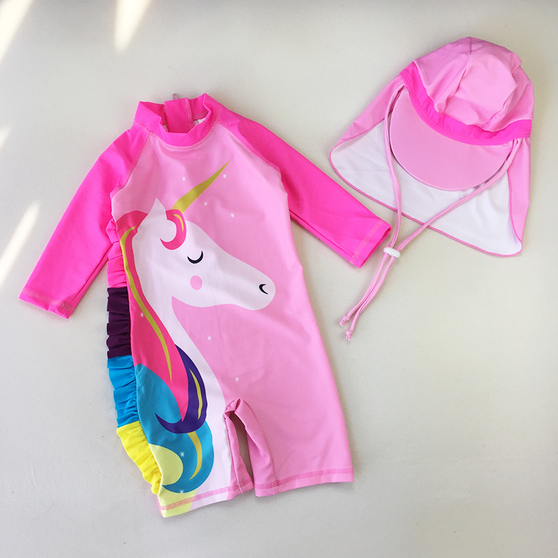 Children's swimsuit Female ins Unicorn girl child baby swimsuit Toddler girl Sunscreen jumpsuit Little princess Swimsuit
