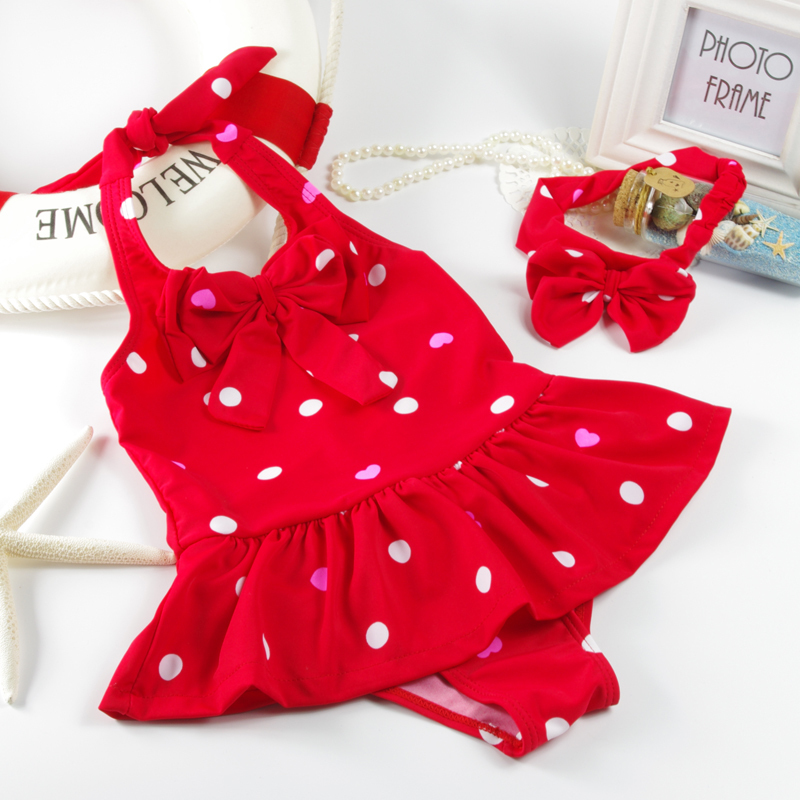 Children's swimsuit One-piece skirt Girl baby Girl child 1-3 years old 4 Princess 5 wave point Children's swimsuit