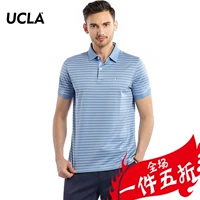 UCLA Mercerized sọc sọc tay áo ngắn POLO t shirt polo