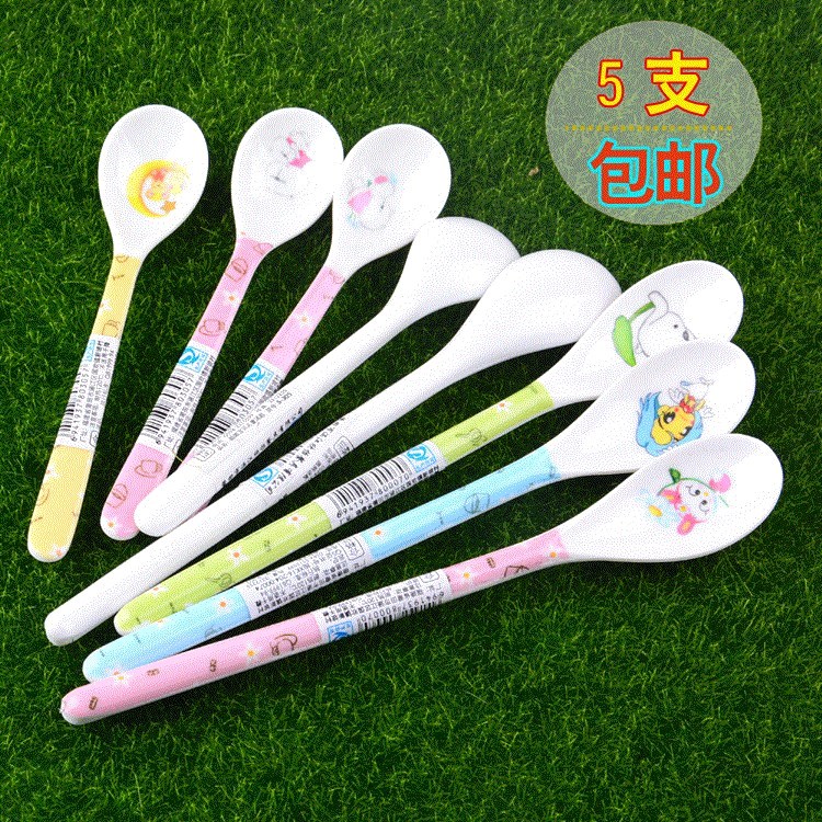 Children's small spoon resistant to fall small tablespoon baby to eat spoon soup spoon baby milk powder spoon long handle short handle plastic spoon