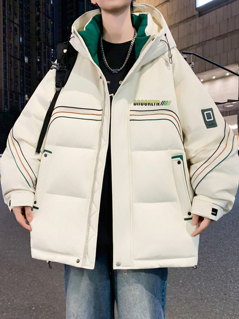 Popular Hong Kong Style Trendy Brand Winter New down Jacket for Men, Loose Fit, Hooded, Warm, Stylish down Coat for Teenagers