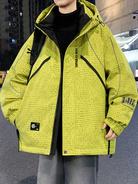 Youth Winter White Duck down Jacket for Boys, Junior and Senior High School Students, Hooded Loose-Fitting Hong Kong Style Coat, Cold-Proof Clothing