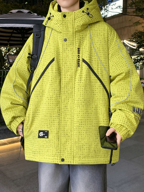 New Style down Jacket for Teenagers, Men's Winter Thickened Warm Coat, Striped Stylish Cold-Proof Clothing for Junior High School Students