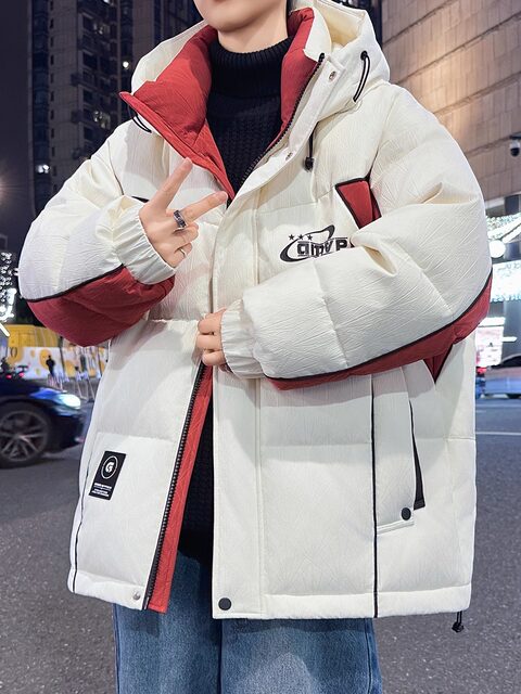 Men's Winter Cotton Jacket, Loose Fit, Trendy, for Teenagers, Middle and High School Students, Thickened, Warm Coat, Boys' Cotton Clothing, Fashionable