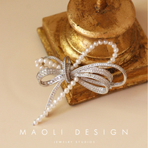 MAOLI elegance 100 hitch 925 pure silver Japanese fine work butterfly knot natural fresh water pearl brooch chest flower pendant