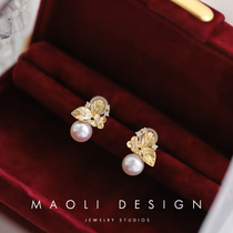 MAOLI spring flowers autumn leaves 925 sterling silver gilded vintage natural freshwater pearl earrings earrings