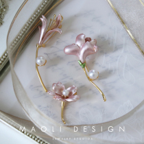 MAOLI one pink red flower sweet and playful 925 pure silver small flower natural fresh water pearl brooch chest flower