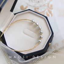 MAOLI Moon Shining 14k Bag Gold Natural Freshwater Pearl Silver Gray Class adjustable bracelet