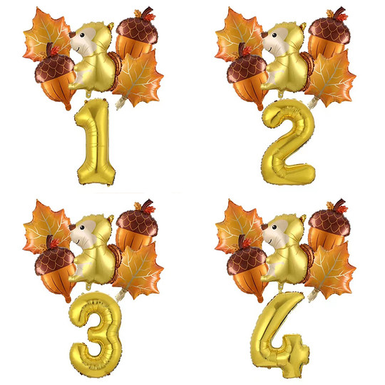 新款卡通动物主题松鼠松果数字气球套餐儿童生日宝宝派对装饰布置