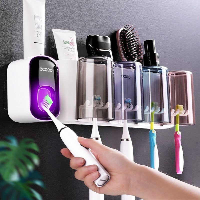 Toothbrush Rack Rack Electric Free Punch-Free Wall-mounted Lovers Gargling Cup Suit Net Red Donodontal Cup Toothpaste Containing shelf