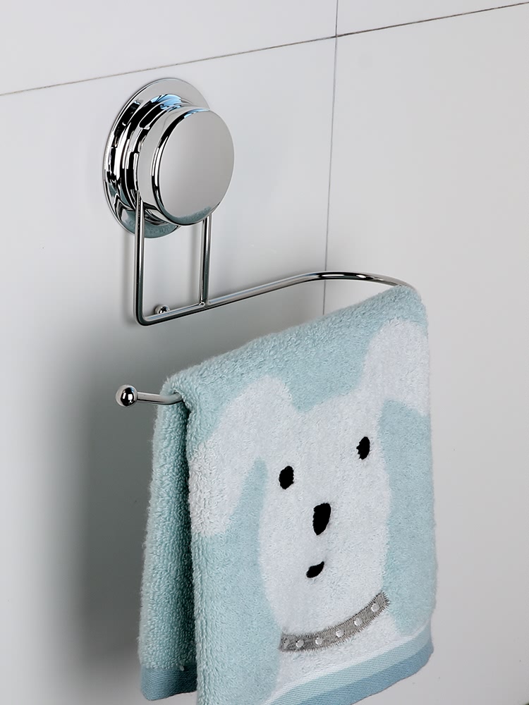 Jiabao suction cup towel rack Powder room single rod hole-free stainless steel wall-mounted bathroom shelf Kitchen paper towel rack