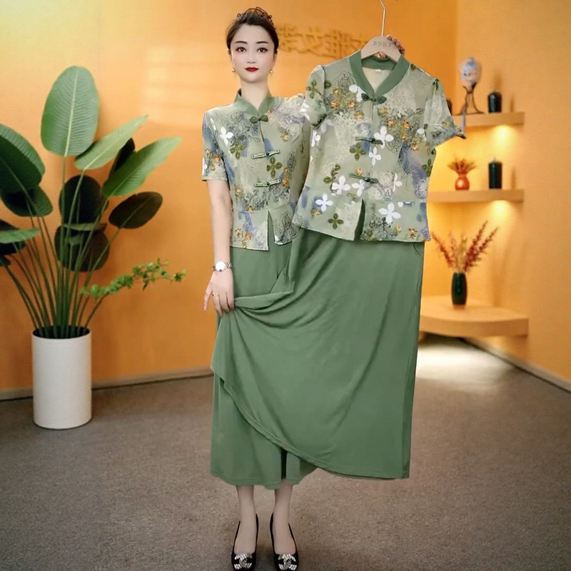 2025 Summer New Ice Silk Elegant Slimming Chinese Style Cheongsam Dress Fashionable Fake Two-Piece Mid-Length Dress