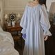 French romantic palace style nightgown long-sleeved pure cotton princess spring and autumn sexy retro pajamas for women to wear outside home clothes