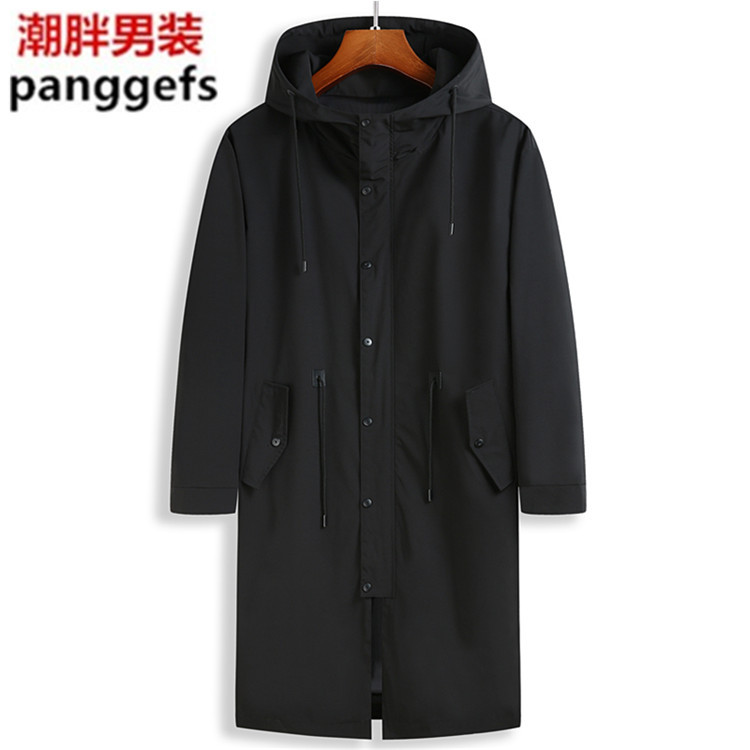 Plus-Size Men's Hooded Long Trench Coat, Oversized, Thin for Spring and Autumn, Loose Fit for Big and Tall Men
