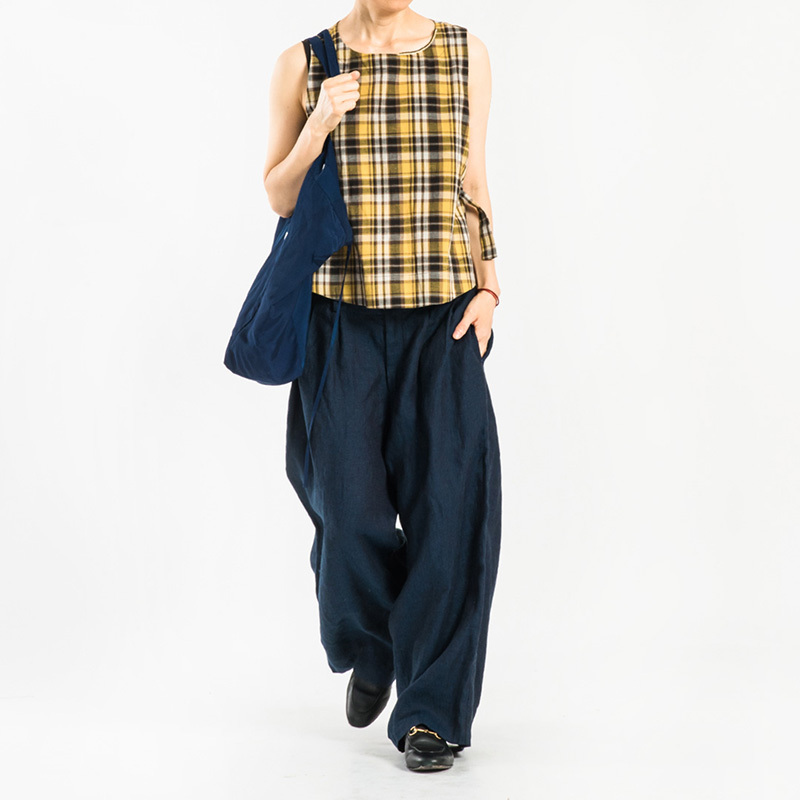 Urbantribe2026 Autumn Women's Cotton and Linen Blend Yarn-Dyed Plaid Loose Vest Cf29103