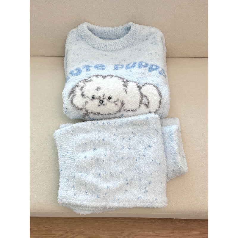 Soft and Cute Puppy Half-Velvet Pajamas for Women 2026 New Autumn and Winter Fleece-Lined Thickened Coral Velvet Warm Loungewear Soft and Cute Puppy Half-Velvet Pajamas for Women 2026 New Autumn and Winter Fleece-Lined Thickened Coral Velvet Warm Loungewear