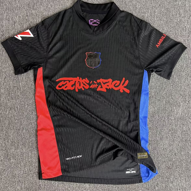 Barcelona Home Jersey Travis Scott Collaboration Jersey Player Long and Short Sleeve Yamal Number 19 Jersey