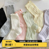 2024 New Socks Womens Mid-Tube Solid Color Spring and Autumn Mesh Japanese Style JK College Style Black White Pile Stockings