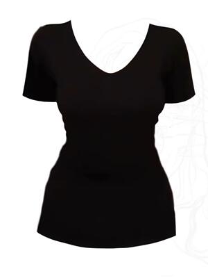 Plate-sized hot girl V-neck black short-sleeved T-shirt for women in summer, pure cotton shoulder tight, slimming and form-fitting, paired with a base layer top