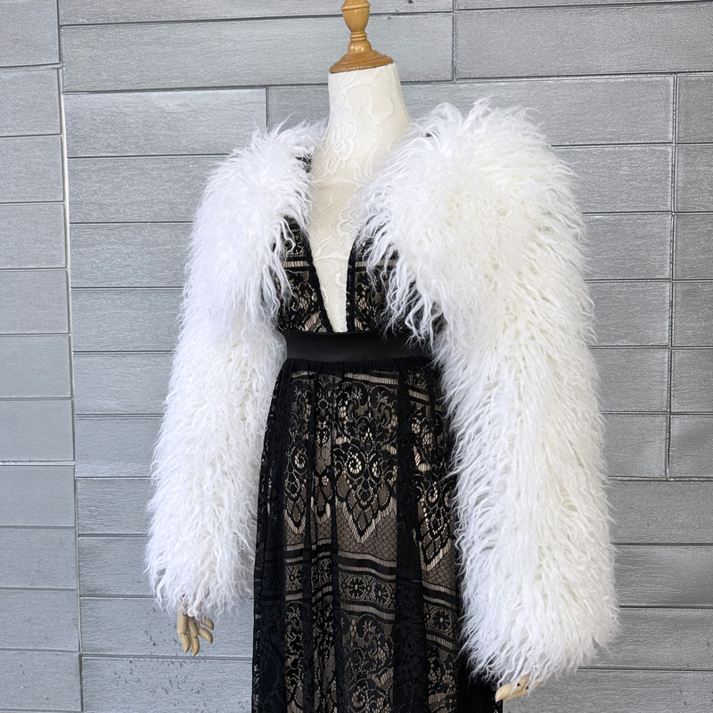 Autumn and Winter Women's White Chamois Short Coat, Plush Fur Ultra-Short Coat [Wedding Dress Matching]