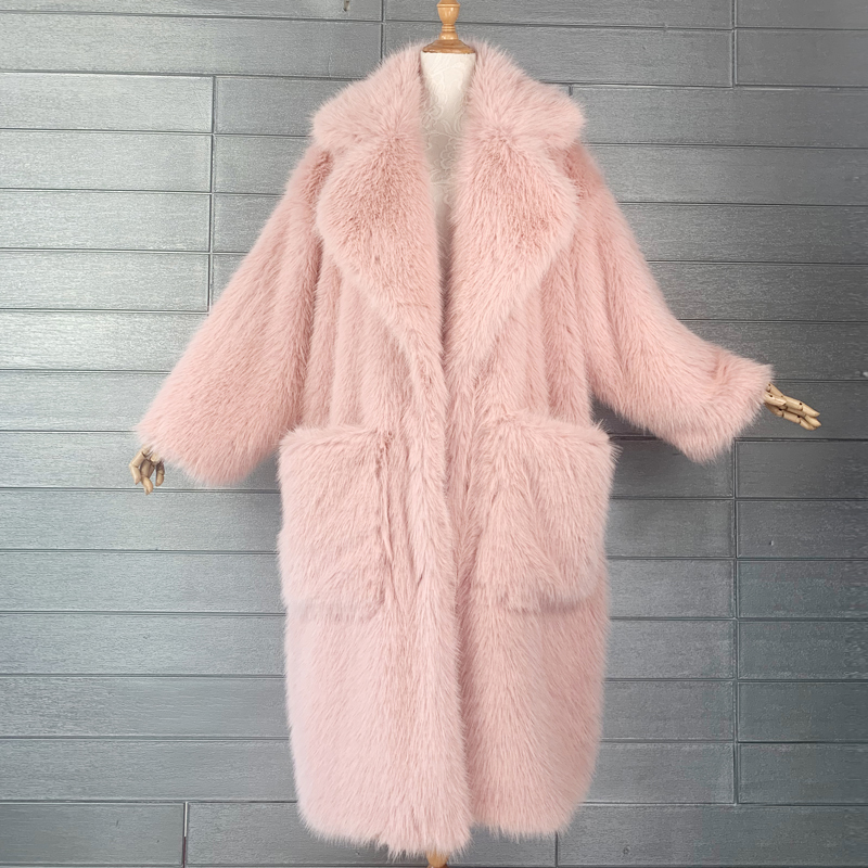 Pink Tuscany Fur Loose and Casual Oversized Lapel Plush Suit Collar Long Coat for Women Pink Tuscany Fur Loose and Casual Oversized Lapel Plush Suit Collar Long Coat for Women