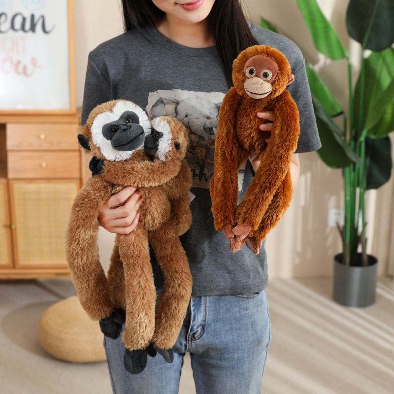 Cartoon Realistic Long-Armed Monkey, Lemur, Sloth Plush Toy, Mother-Child Orangutan Doll, Can Be Hung with Velcro