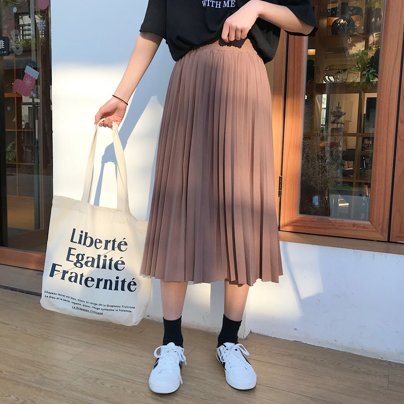Hàn quốc phiên bản của chic loose đàn hồi eo xếp li váy nữ 2018 mùa thu và mùa đông retro mới xếp li sinh viên trong váy dài chân váy ngắn ôm