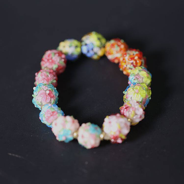 Over the Buddha's Cabinet Qing Dynasty Foreign Sculptures Flowers Old Glazed Hand Strings Small Flowers Old Glazed Beads Handstrings 7 Varieties Of Flowers