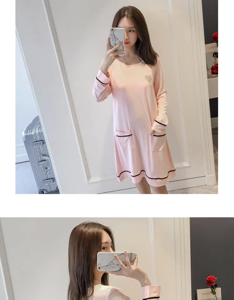 Mùa xuân và mùa thu cotton modal dài tay pad áo ngủ nữ đồ ngủ lỏng đơn giản giản dị mặc áo ngực dịch vụ nhà áo đầm mặc ở nhà