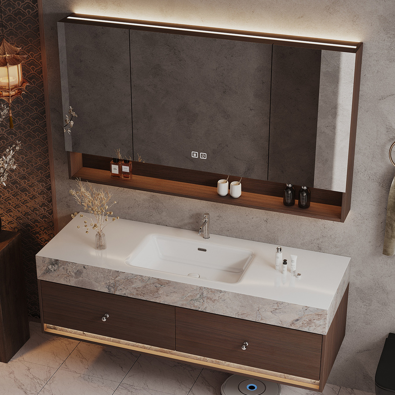 Light Luxury Rock Slab Spliced Ceramic Integrated Basin Bathroom Cabinet Set, Modern Minimalist Washroom Vanity Sink Light Luxury Rock Slab Spliced Ceramic Integrated Basin Bathroom Cabinet Set, Modern Minimalist Washroom Vanity Sink